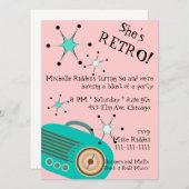 Invitation d'anniversaire Retro Radio Pink et Turq (Devant / Derrière)