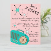 Invitation d'anniversaire Retro Radio Pink et Turq (Debout devant)