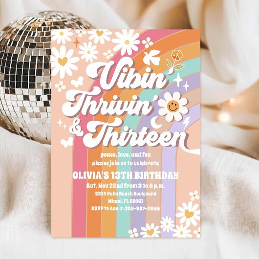 Invitation d'anniversaire Rétro Rainbow Daisy