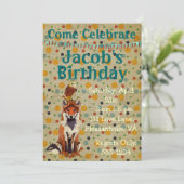 Invitation d'anniversaire Retro Red Fox & Owl (Debout devant)