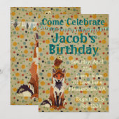 Invitation d'anniversaire Retro Red Fox & Owl (Devant / Derrière)