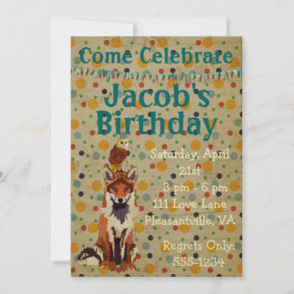 Invitation d'anniversaire Retro Red Fox & Owl