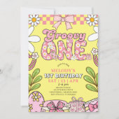 Invitation d'anniversaire rétro rose et jaune pour (Devant)