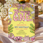 Invitation d'anniversaire rétro rose et jaune pour