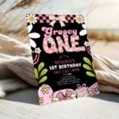 Invitation d'anniversaire rétro rose et noir pour 