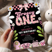 Invitation d'anniversaire rétro rose et noir pour 