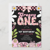 Invitation d'anniversaire rétro rose et noir pour  (Devant)