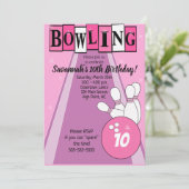 Invitation d'anniversaire rétro rose pour bowling (Debout devant)