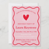 Invitation d'anniversaire Retro Rose & Red Wavy (Devant)
