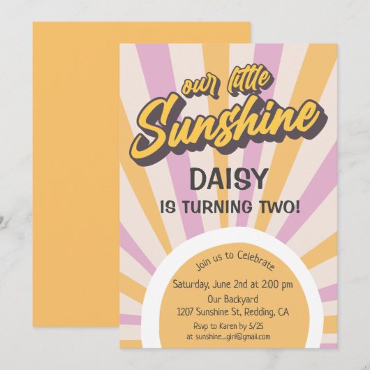 Invitation d'anniversaire rétro soleil d'été (Devant / Derrière)