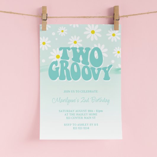 Invitation d'anniversaire Retro Two Groovy Daisy 2