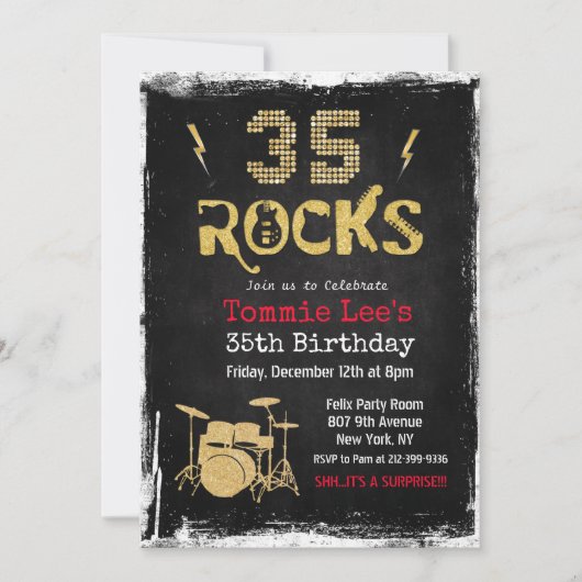Invitation d'anniversaire Rock Star 35 Rocks (Devant)