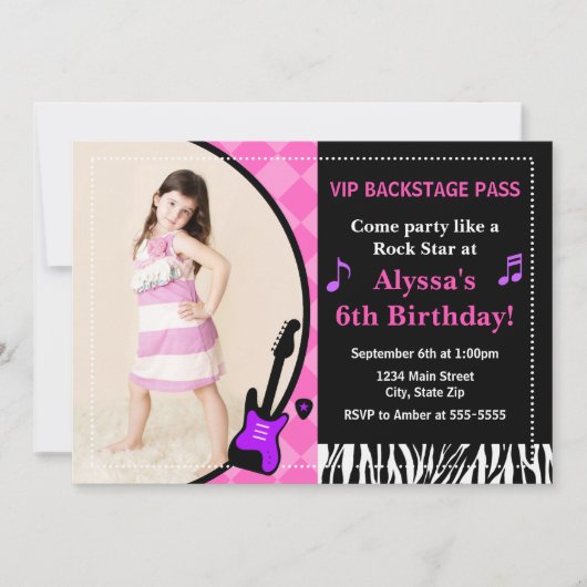 Invitation d'anniversaire Rock Star 5x7 Carte phot (Devant)