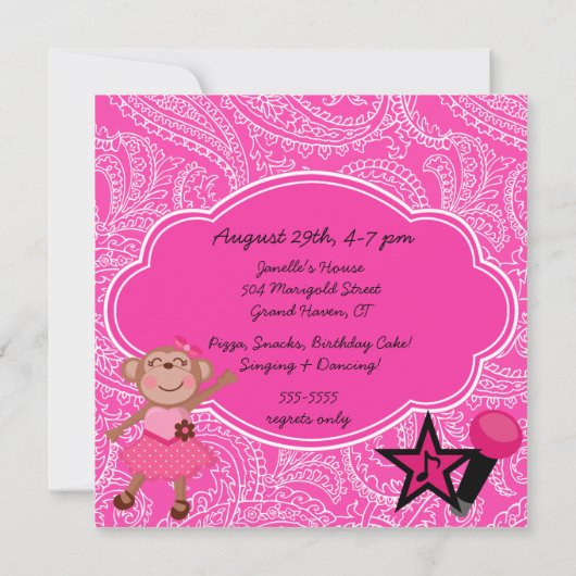 Invitation d'anniversaire Rock Star Monkeys (Dos)