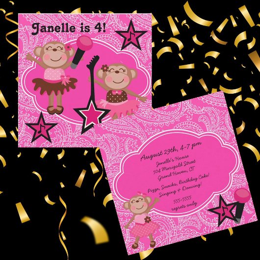 Invitation d'anniversaire Rock Star Monkeys