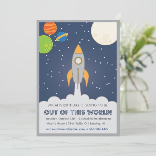 invitation d'anniversaire Rocket Ship Space (Debout devant)
