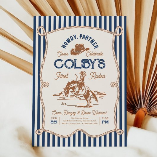 Invitation d'anniversaire Rodeo Navy Stripe