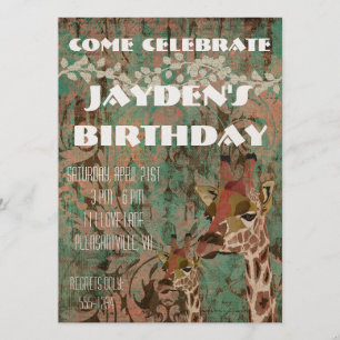 Invitation d'anniversaire Rosa Giraffes Damask
