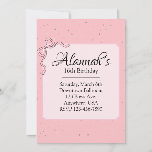 Invitation d'anniversaire rose (Devant)