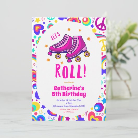 Invitation d'anniversaire rose (Debout devant)