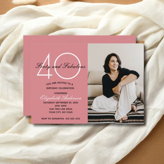 Invitation d'anniversaire rose 40 ans et fabuleuse