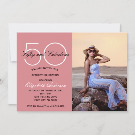 Invitation d'anniversaire rose 50 ans et fabuleuse (Devant)