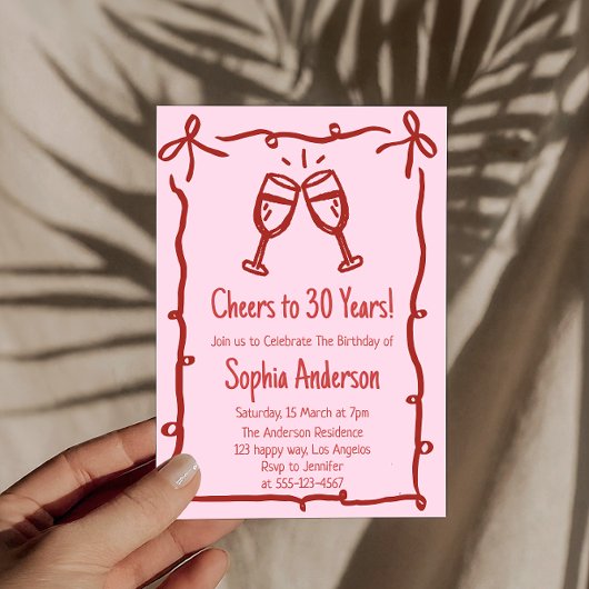 Invitation d'anniversaire rose « À 30 ans »