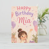 Invitation d'anniversaire rose adorable (Debout devant)