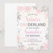 Invitation d'anniversaire Rose Argent Winter ONEde (Devant / Derrière)