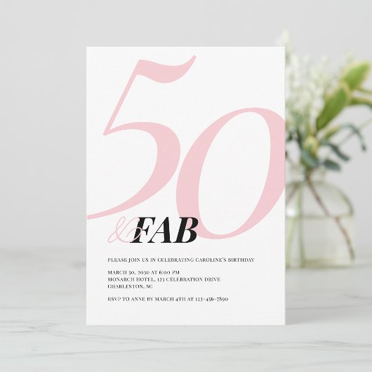 Invitation d'anniversaire rose audacieuse cinquant
