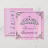 Invitation d'anniversaire rose avec Diamond Tiara (Devant / Derrière)