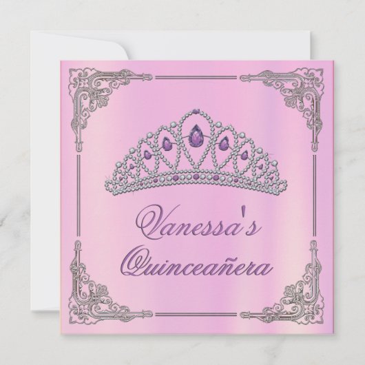 Invitation d'anniversaire rose avec Diamond Tiara (Devant)