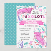 Invitation d'anniversaire rose Axolotl (Devant / Derrière)