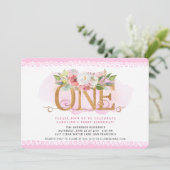 Invitation d'anniversaire rose blanc floral (Debout devant)
