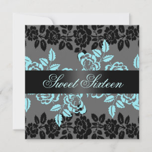 Invitation d'anniversaire Rose Bleu/Noir & Gris Sw