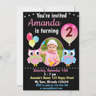 Invitation d'anniversaire Rose Blue Owl
