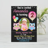 Invitation d'anniversaire Rose Blue Owl (Debout devant)