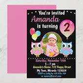 Invitation d'anniversaire Rose Blue Owl (Devant / Derrière)