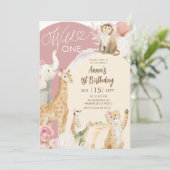 Invitation d'anniversaire Rose Boho Safari Wild On (Debout devant)