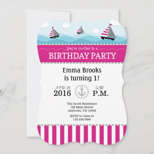 Invitation d'anniversaire rose chaud (Devant)