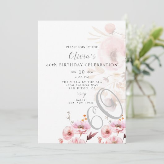 Invitation d'anniversaire rose clair (Debout devant)