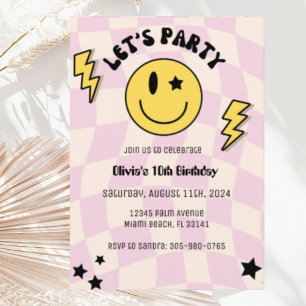 Invitation d'anniversaire rose clair Preppy Y2K so