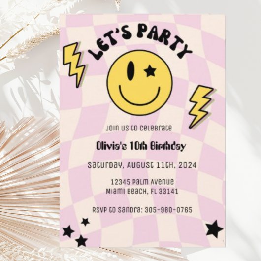 Invitation d'anniversaire rose clair Preppy Y2K so