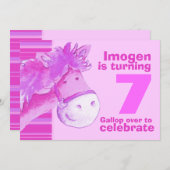 invitation d'anniversaire rose de 7 ans pour les e (Devant / Derrière)