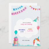 Invitation d'anniversaire rose de fête (Devant / Derrière)