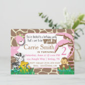 Invitation d'anniversaire rose de la Jungle (Debout devant)