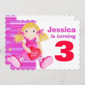 invitation d'anniversaire rose de la poupée des en (Devant / Derrière)