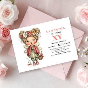 Invitation d'anniversaire rose de petite fille fée