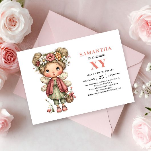 Invitation d'anniversaire rose de petite fille fée