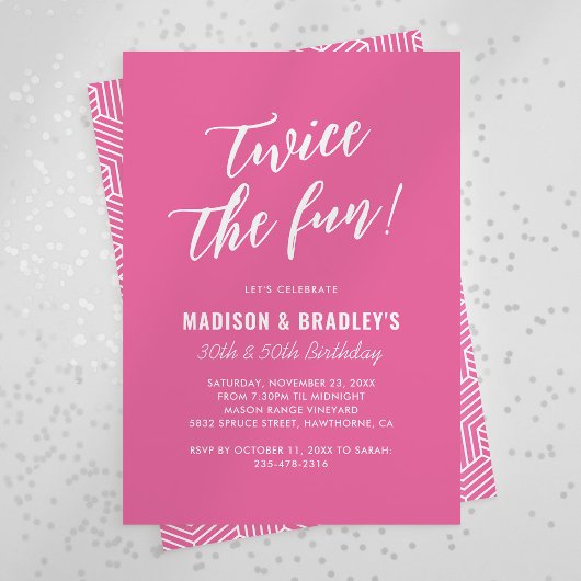 Invitation d'anniversaire rose deux fois plus amus